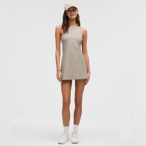 🆕🤎 Lululemon Align High Neck Dress - Glow Grid Light Ivory Multi - Picture 1 of 10